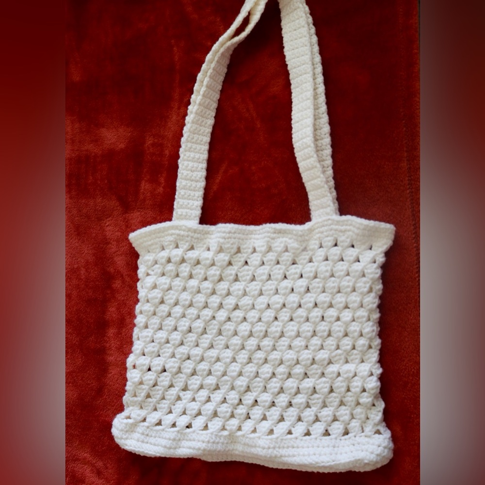 Elegant White Handmade Crochet Tote Bag